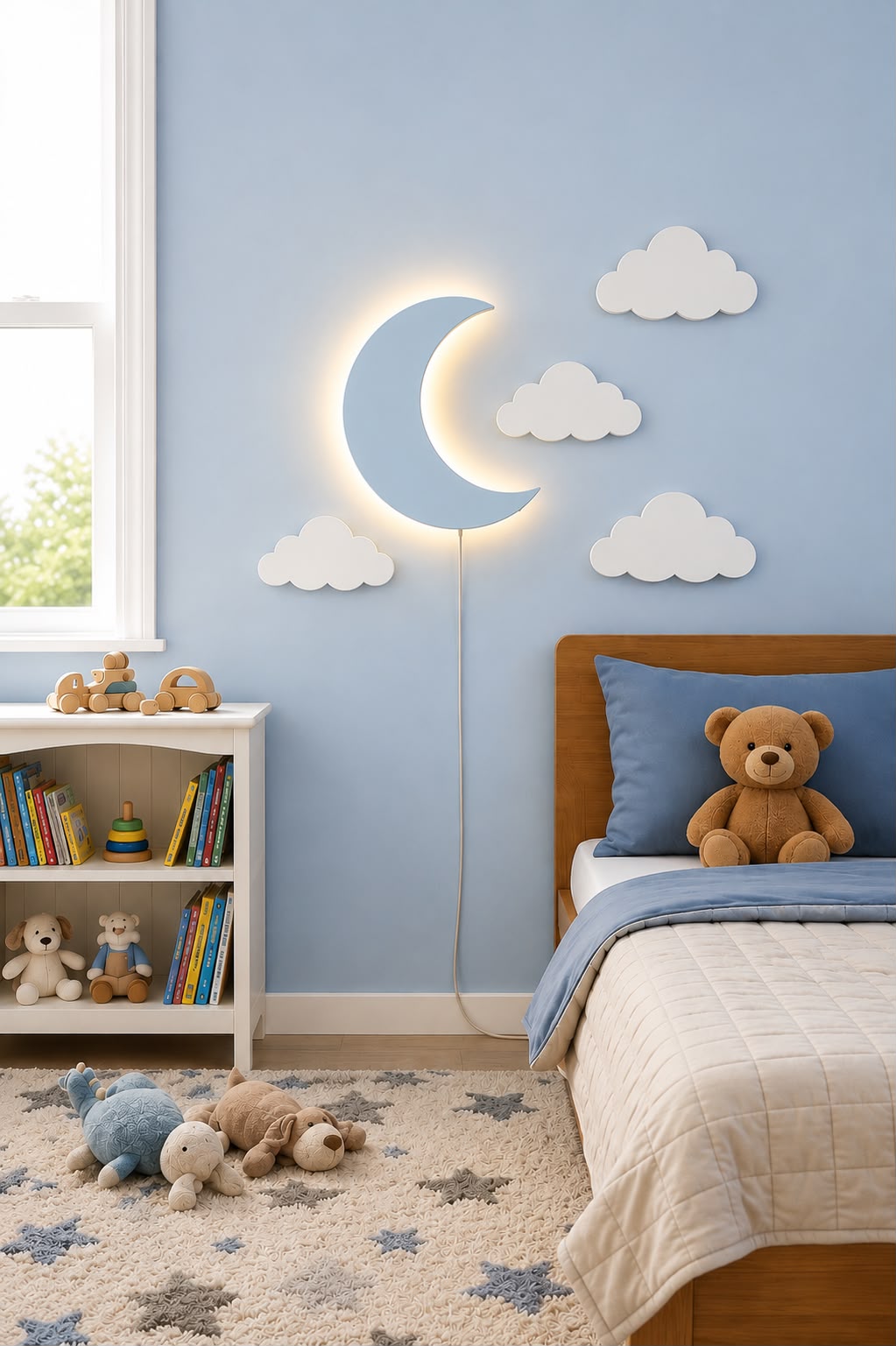 Handcrafted Wooden Moon Lamp – Cozy Warm LED Night Light for Kids