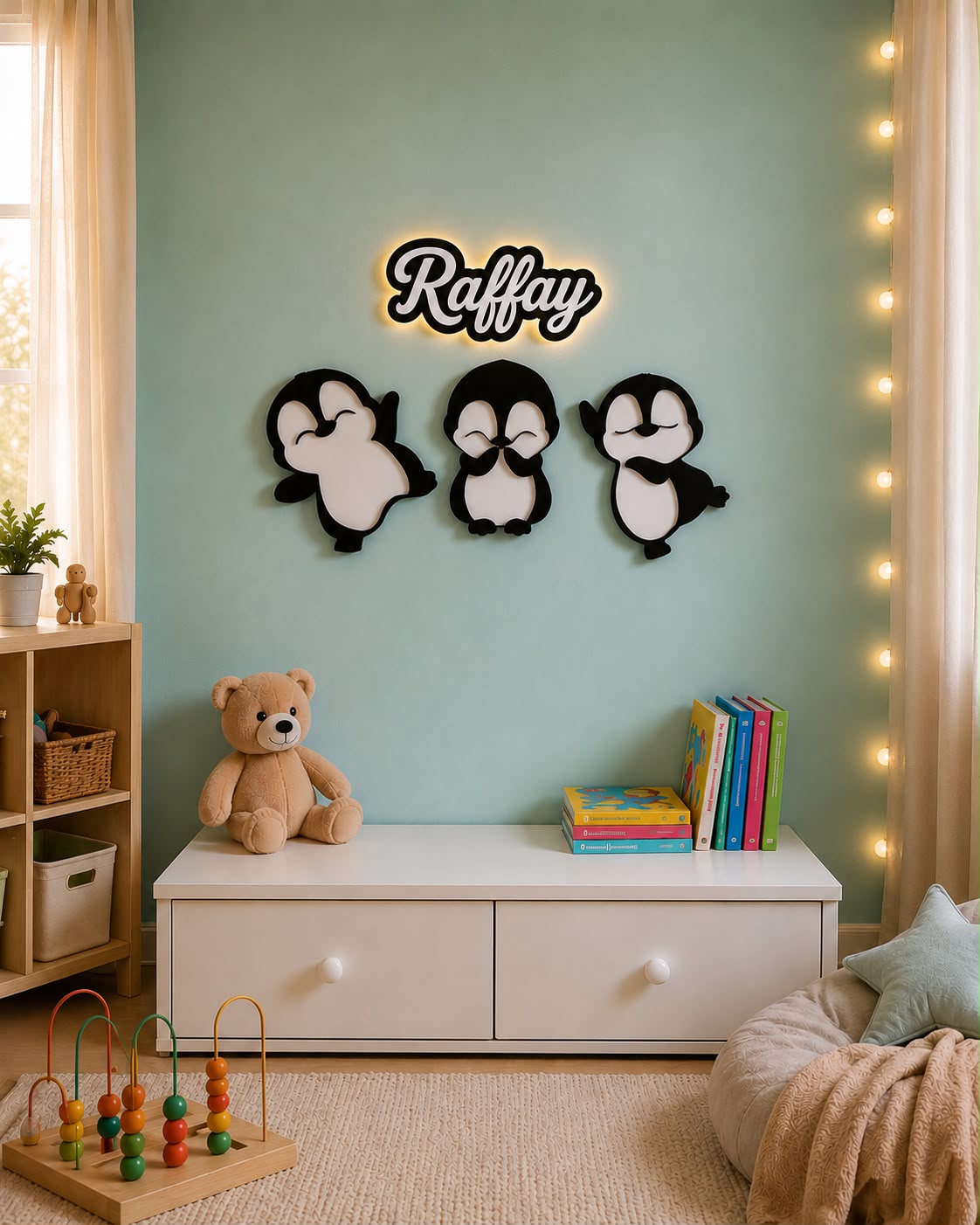3-Piece Penguin Acrylic Wall Decoration for Kids' Rooms