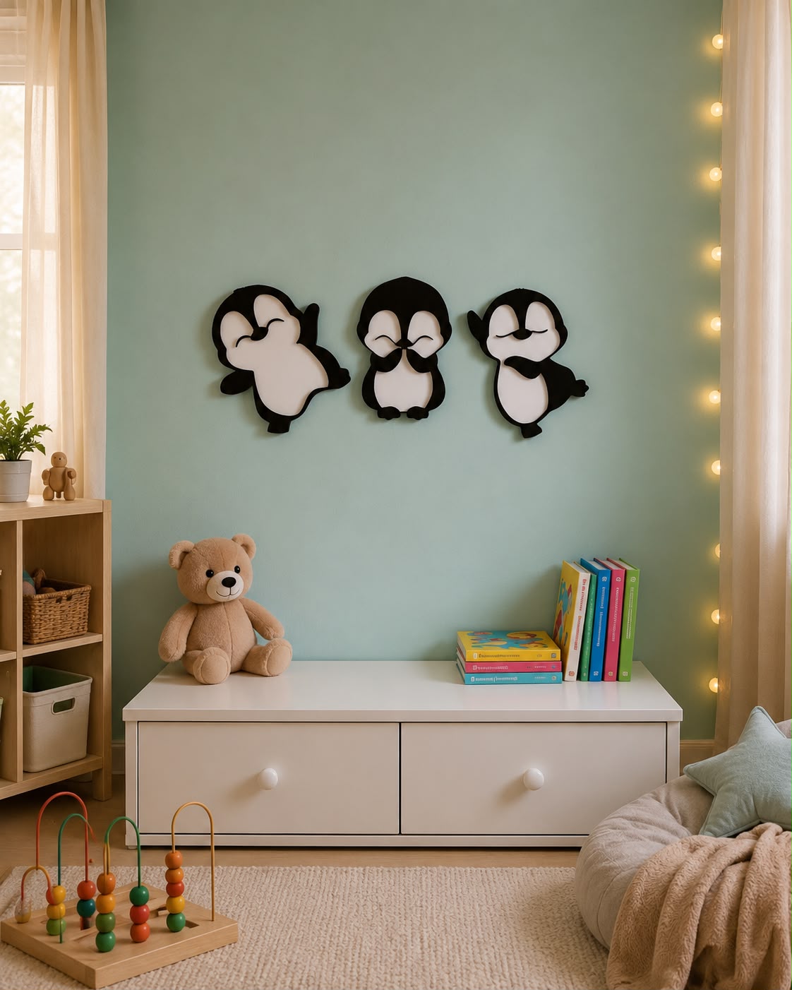 3-Piece Penguin Acrylic Wall Decoration for Kids' Rooms