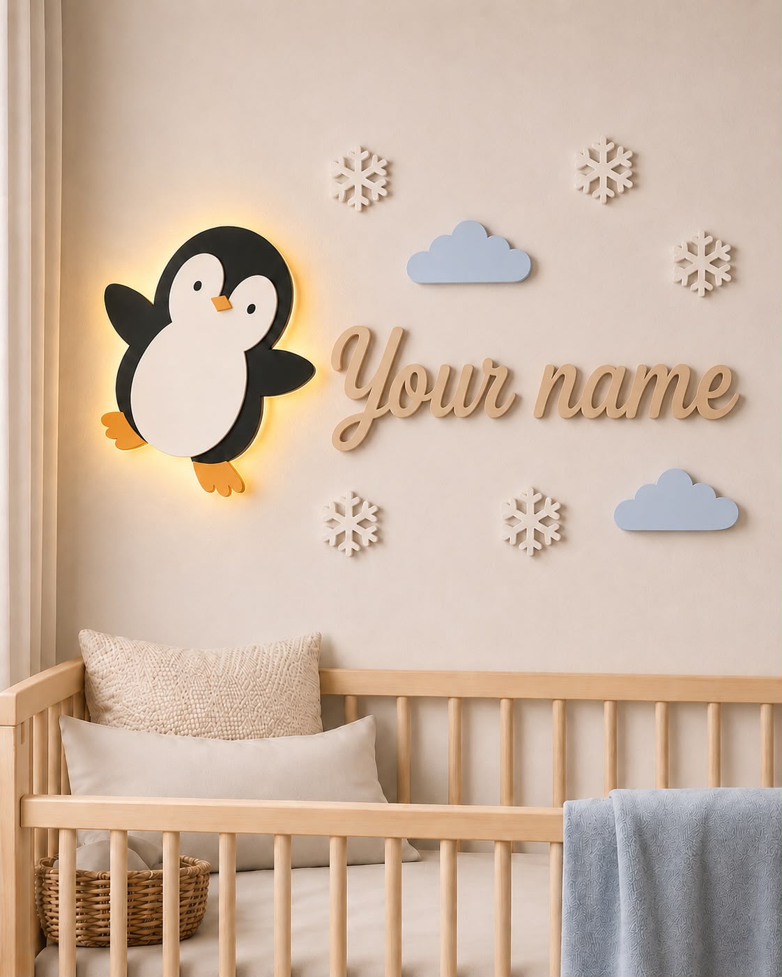 Cute Penguin LED Name Sign – Baby Room & Nursery Decoration