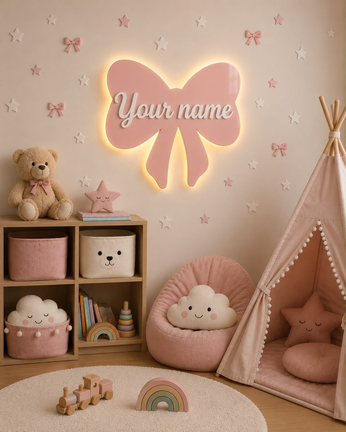 Personalized Acrylic LED Bow Lamp with Name – Baby Girl Room Decor