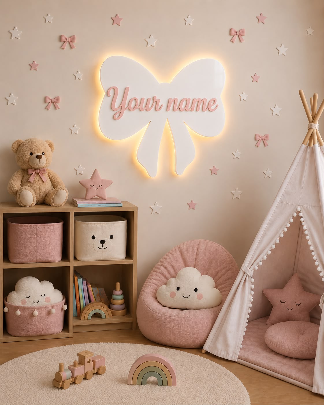 Personalized Acrylic LED Bow Lamp with Name – Baby Girl Room Decor