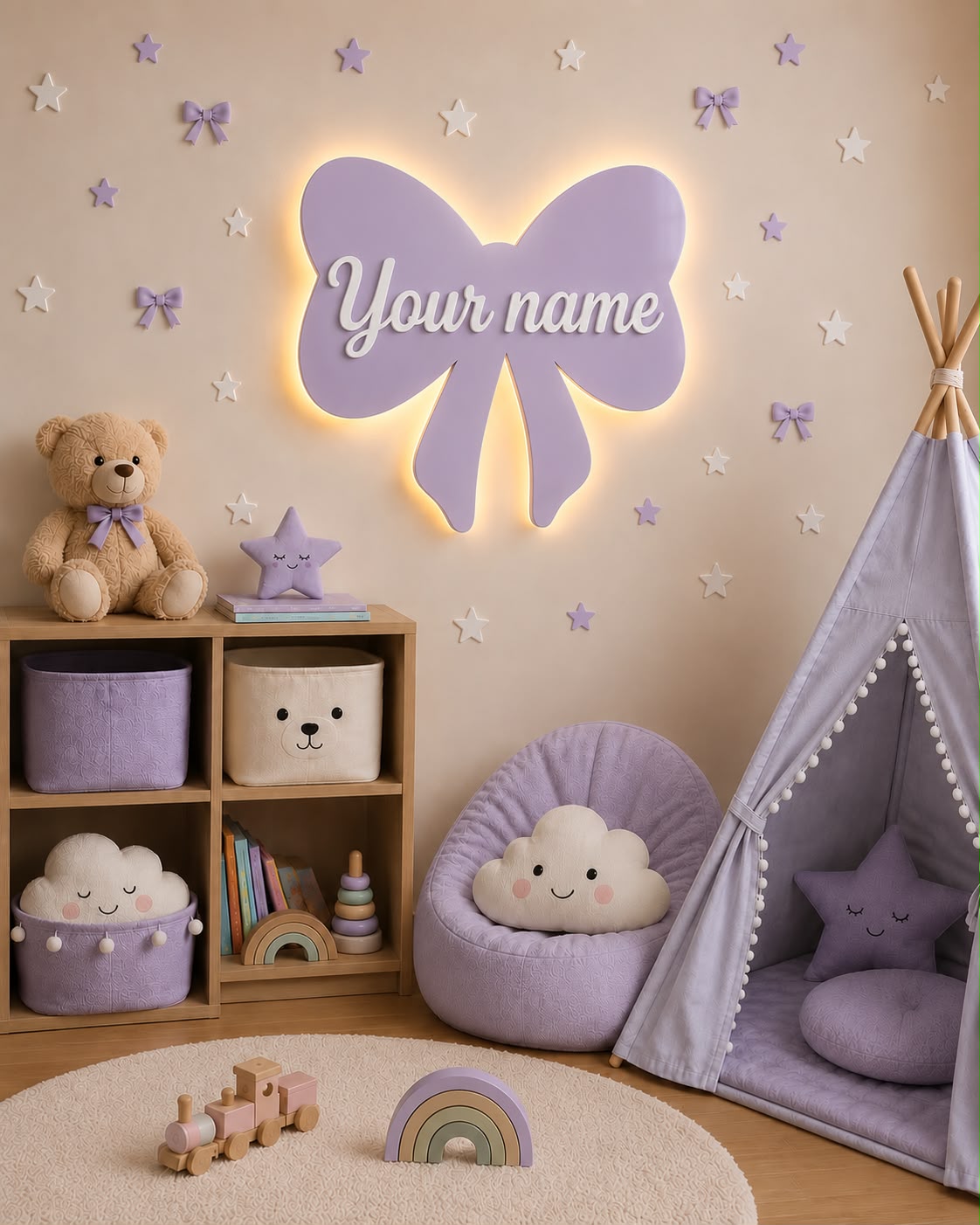 Personalized Acrylic LED Bow Lamp with Name – Baby Girl Room Decor