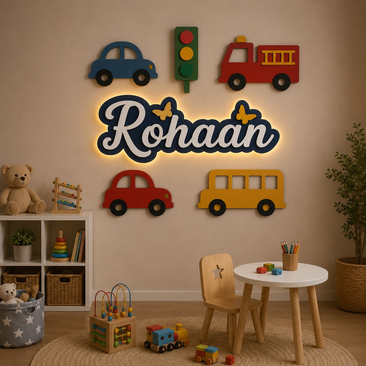 Personalized Traffic Theme LED Name Lamp – Cars & Vehicles Wall Decor