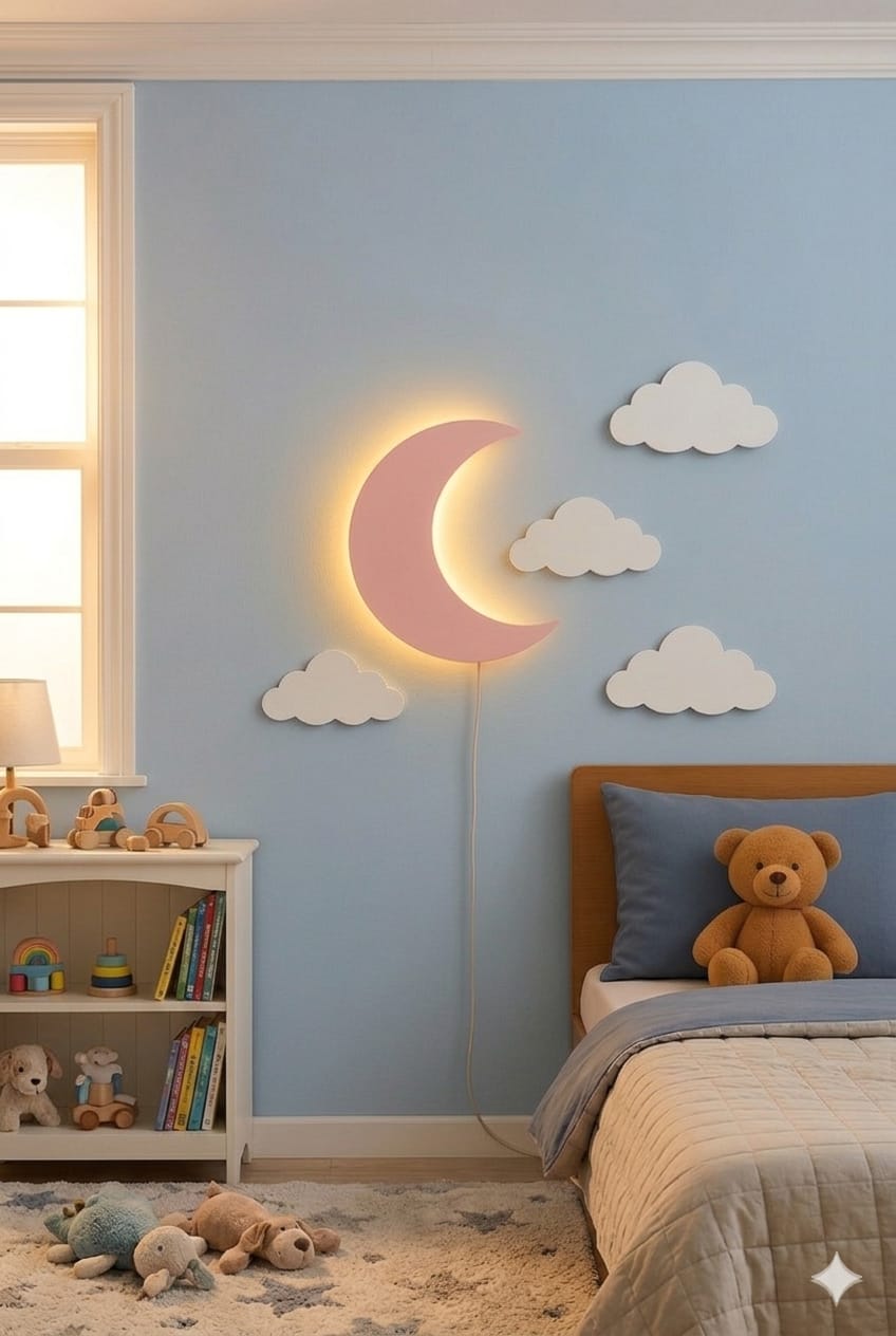 Handcrafted Wooden Moon Lamp – Cozy Warm LED Night Light for Kids