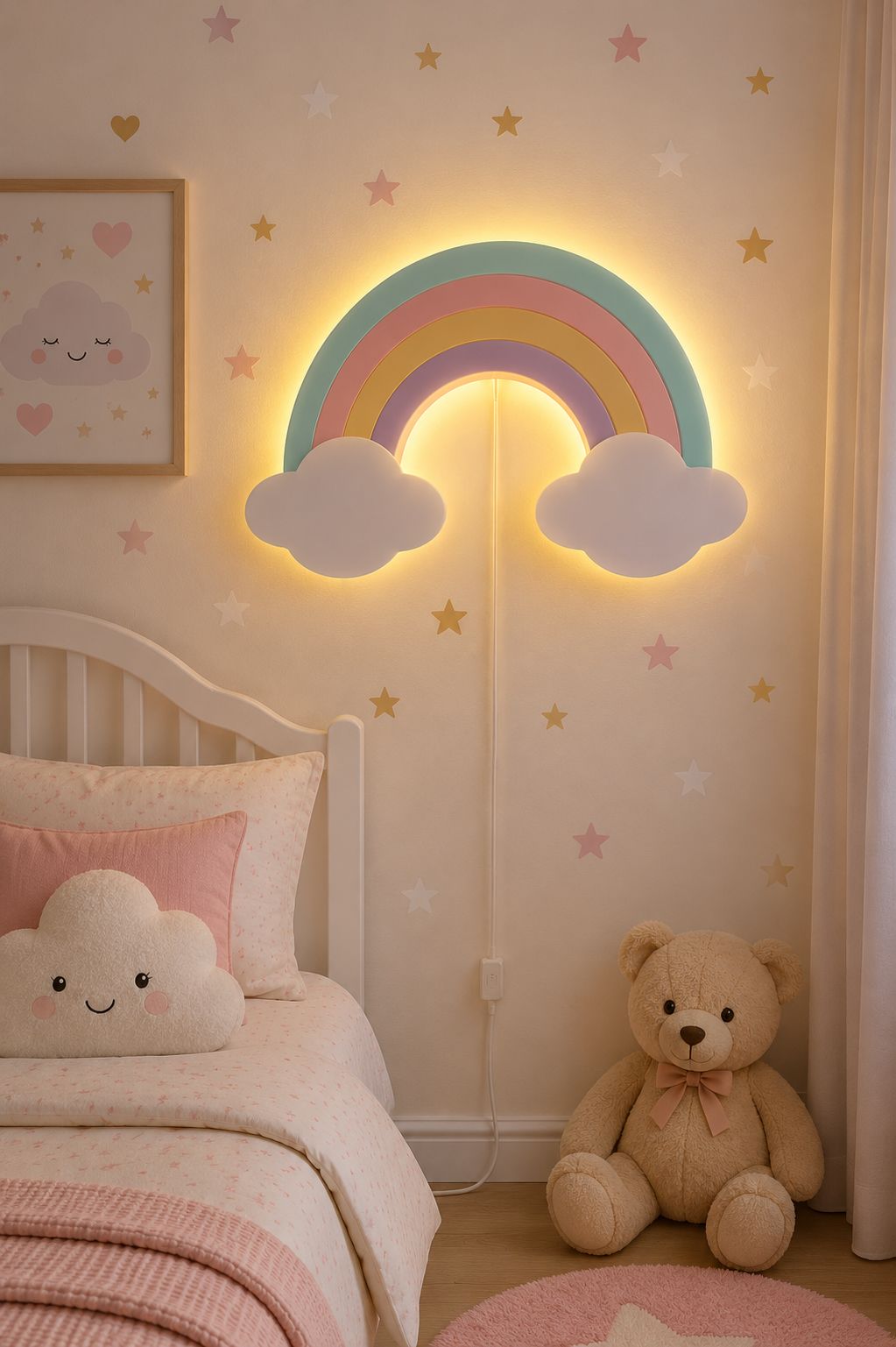 HandCrafted Rainbow LED Wall Light – Cute Kids Room Night Lamp Décor