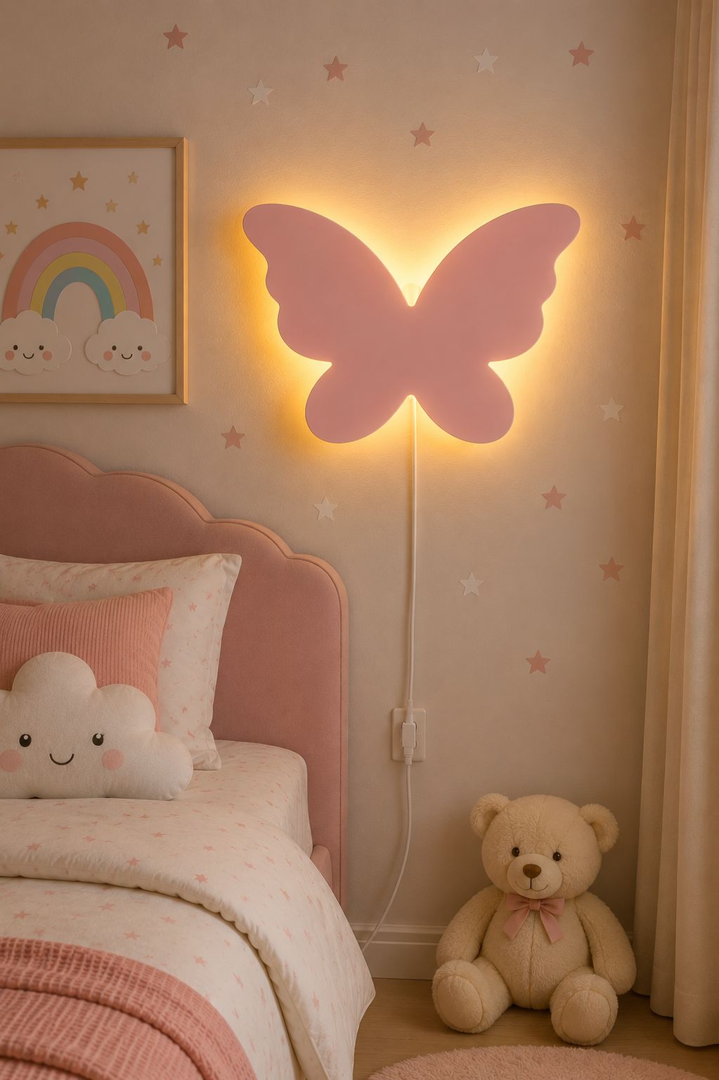 HandCrafted Dinosaur LED Night Lamp for Kids Room – Cute Natural Wood Butterfly Light