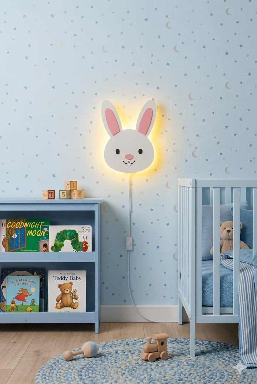 HandCrafted Cute Bunny LED Night Lamp for Kids Room – Cute Natural Wood Bunny Light Lamp
