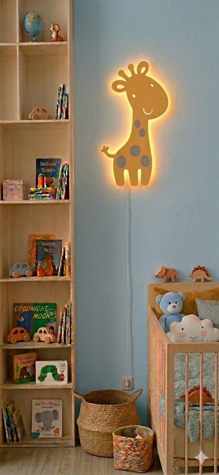 HandCrafted Giraffe LED Night Lamp for Kids Room – Cute Wooden LED Light Lamp