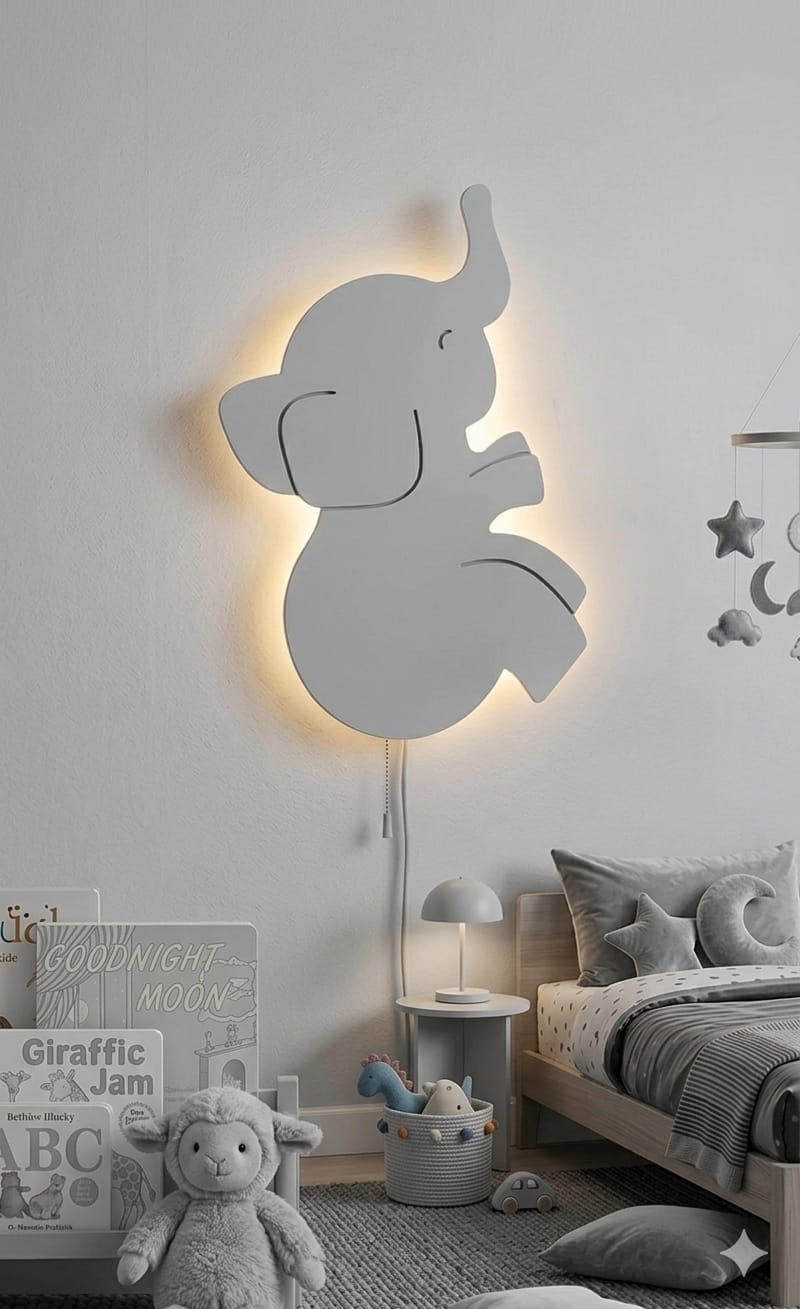 HandCrafted Elephant LED Night Lamp for Kids Room – Cute Wooden LED Light Lamp
