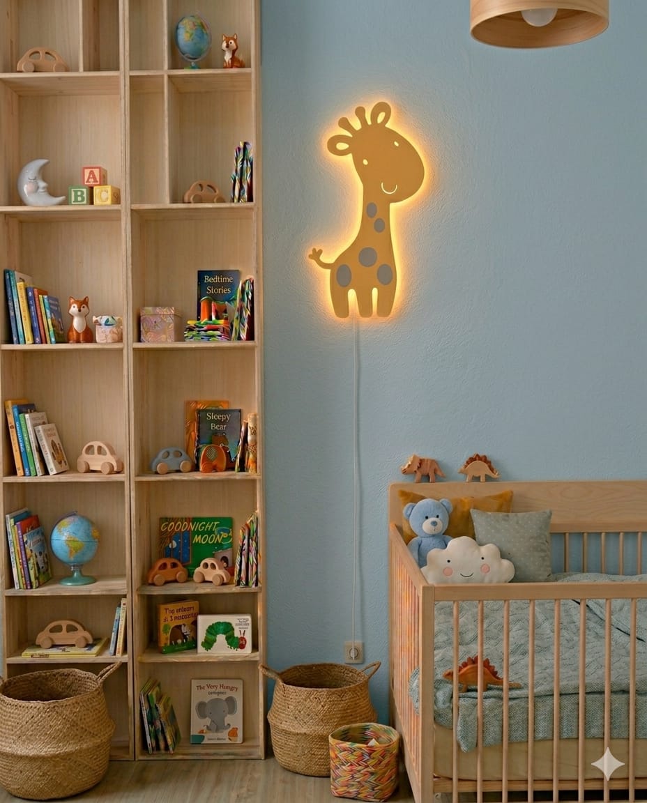 HandCrafted Giraffe LED Night Lamp for Kids Room – Cute Wooden LED Light Lamp