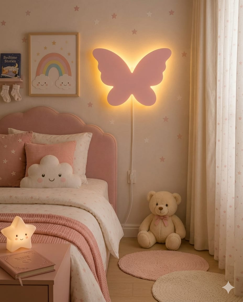 HandCrafted Dinosaur LED Night Lamp for Kids Room – Cute Natural Wood Butterfly Light