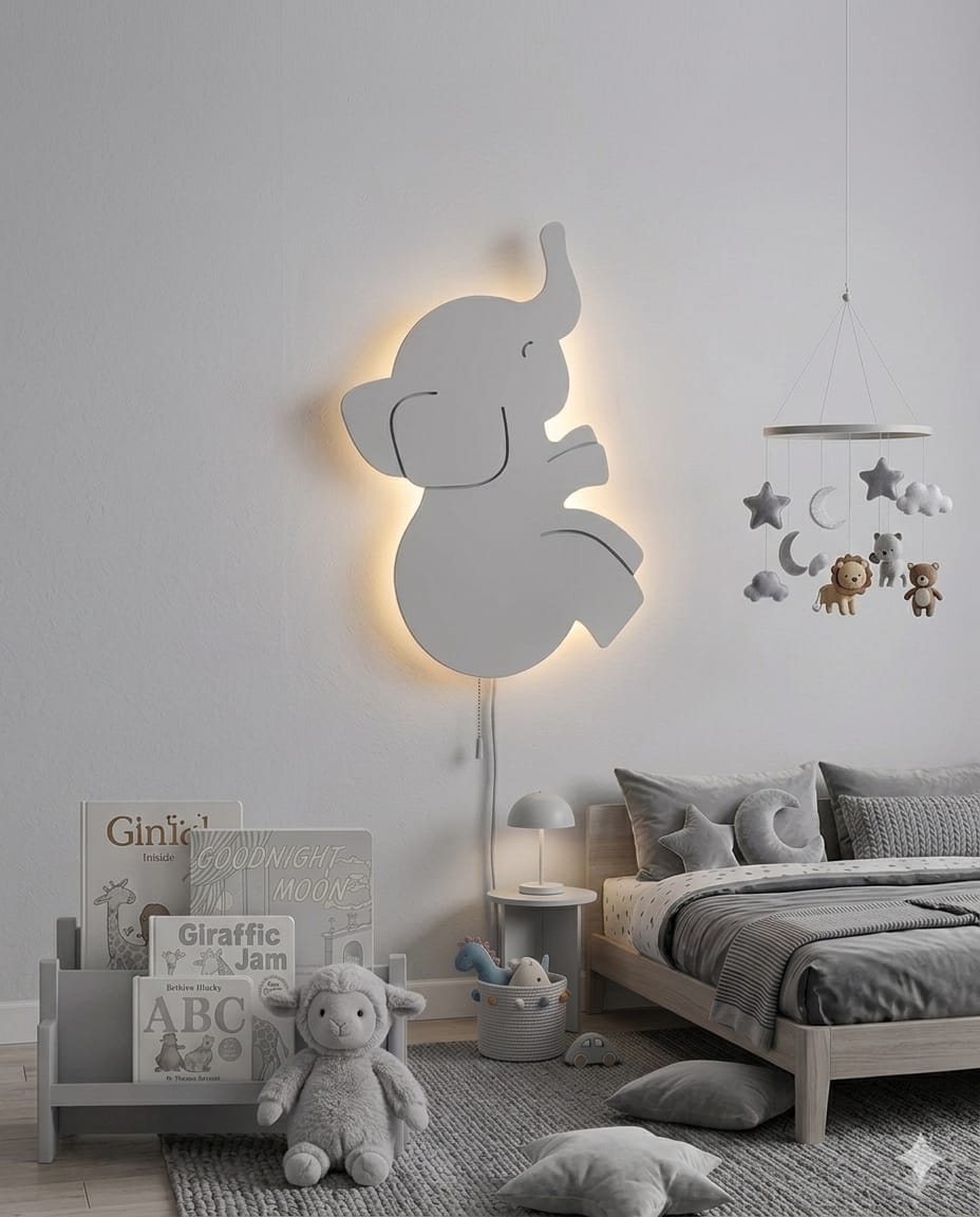HandCrafted Elephant LED Night Lamp for Kids Room – Cute Wooden LED Light Lamp