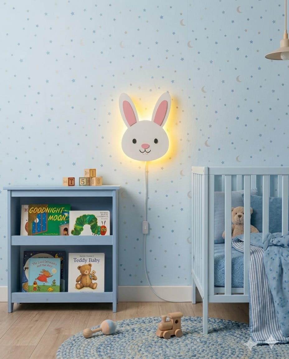 HandCrafted Cute Bunny LED Night Lamp for Kids Room – Cute Natural Wood Bunny Light Lamp
