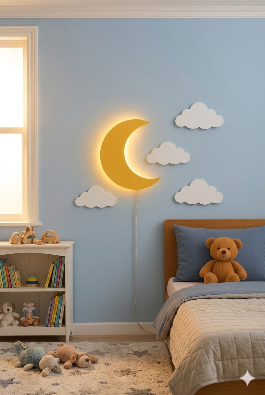 Handcrafted Wooden Moon Lamp – Cozy Warm LED Night Light for Kids