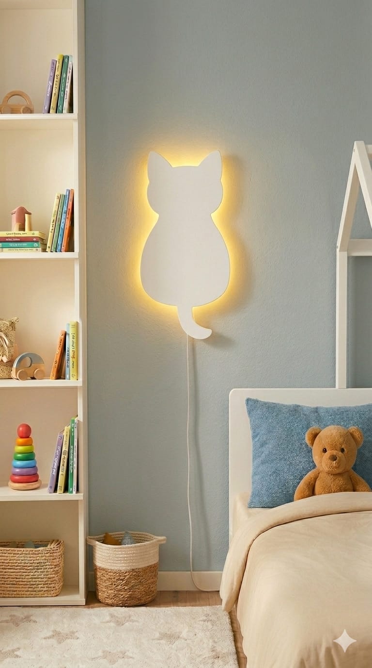 HandCrafted Cat LED Night Lamp for Kids Room – Cute Natural Wood  Cat Light