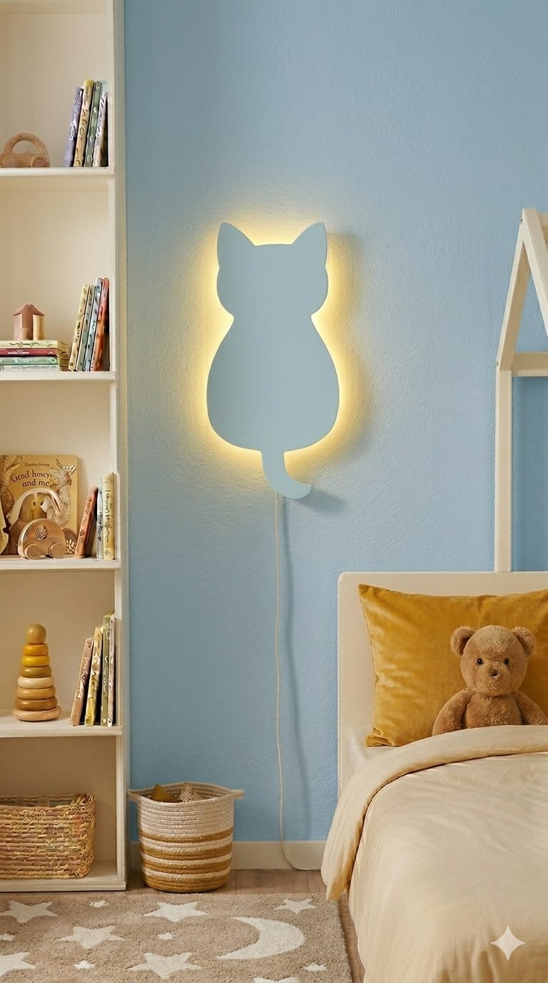 HandCrafted Cat LED Night Lamp for Kids Room – Cute Natural Wood  Cat Light