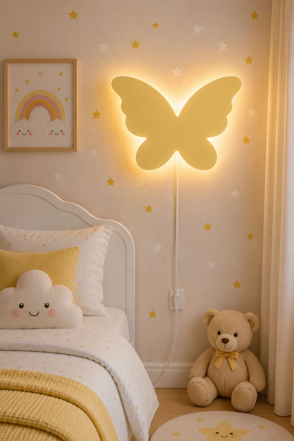 HandCrafted Dinosaur LED Night Lamp for Kids Room – Cute Natural Wood Butterfly Light