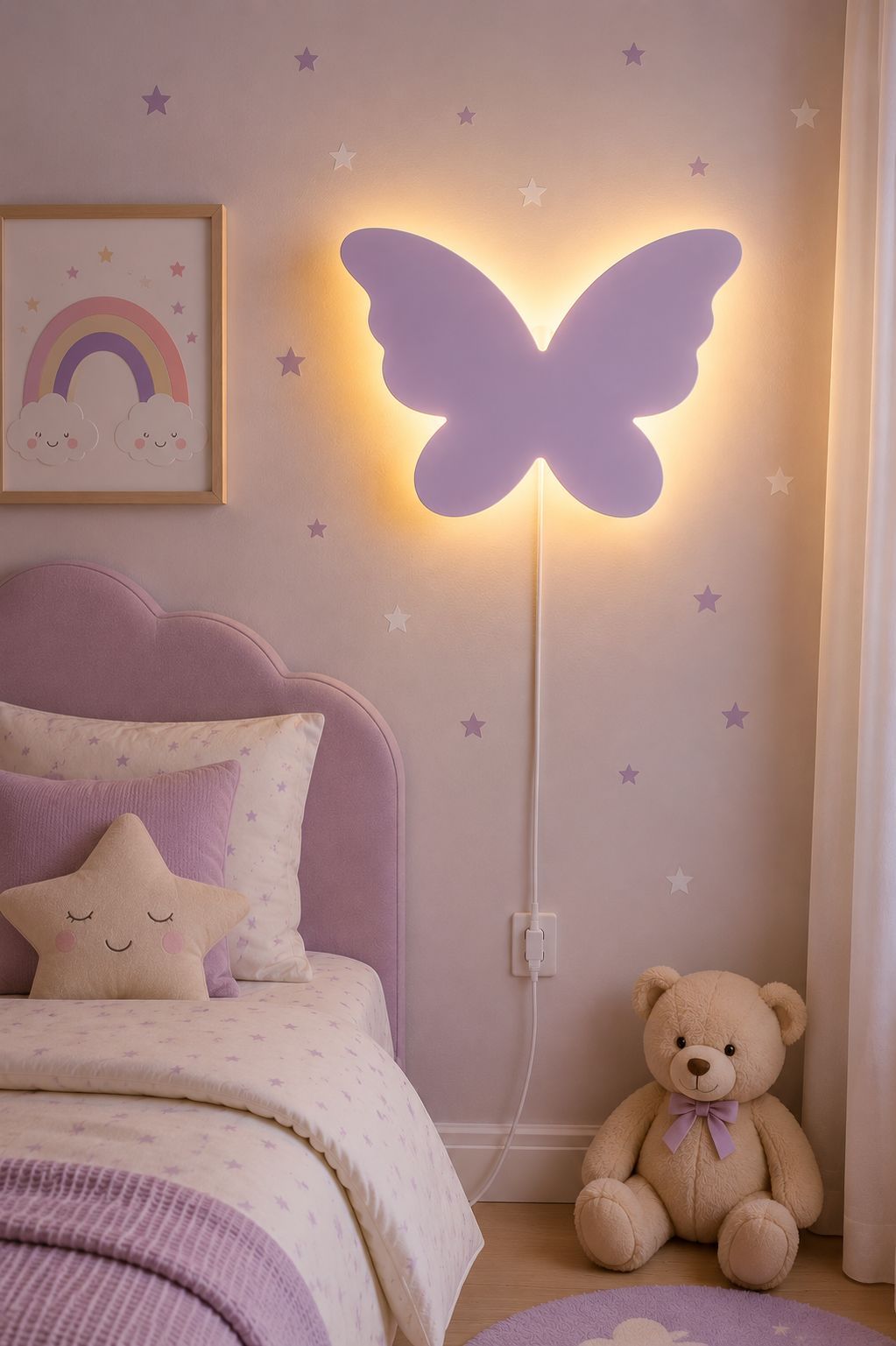 HandCrafted Dinosaur LED Night Lamp for Kids Room – Cute Natural Wood Butterfly Light