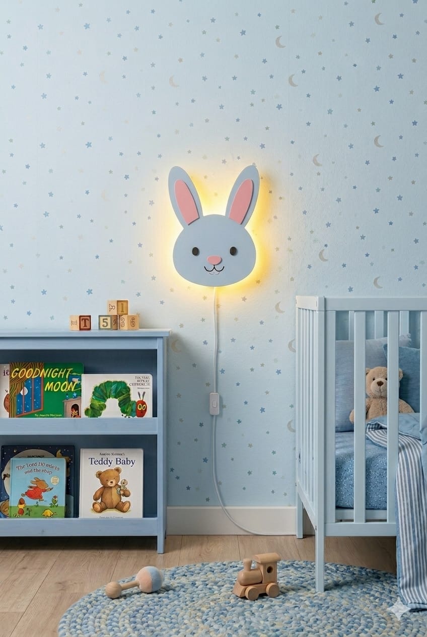 HandCrafted Cute Bunny LED Night Lamp for Kids Room – Cute Natural Wood Bunny Light Lamp