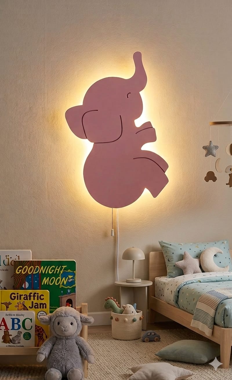 HandCrafted Elephant LED Night Lamp for Kids Room – Cute Wooden LED Light Lamp
