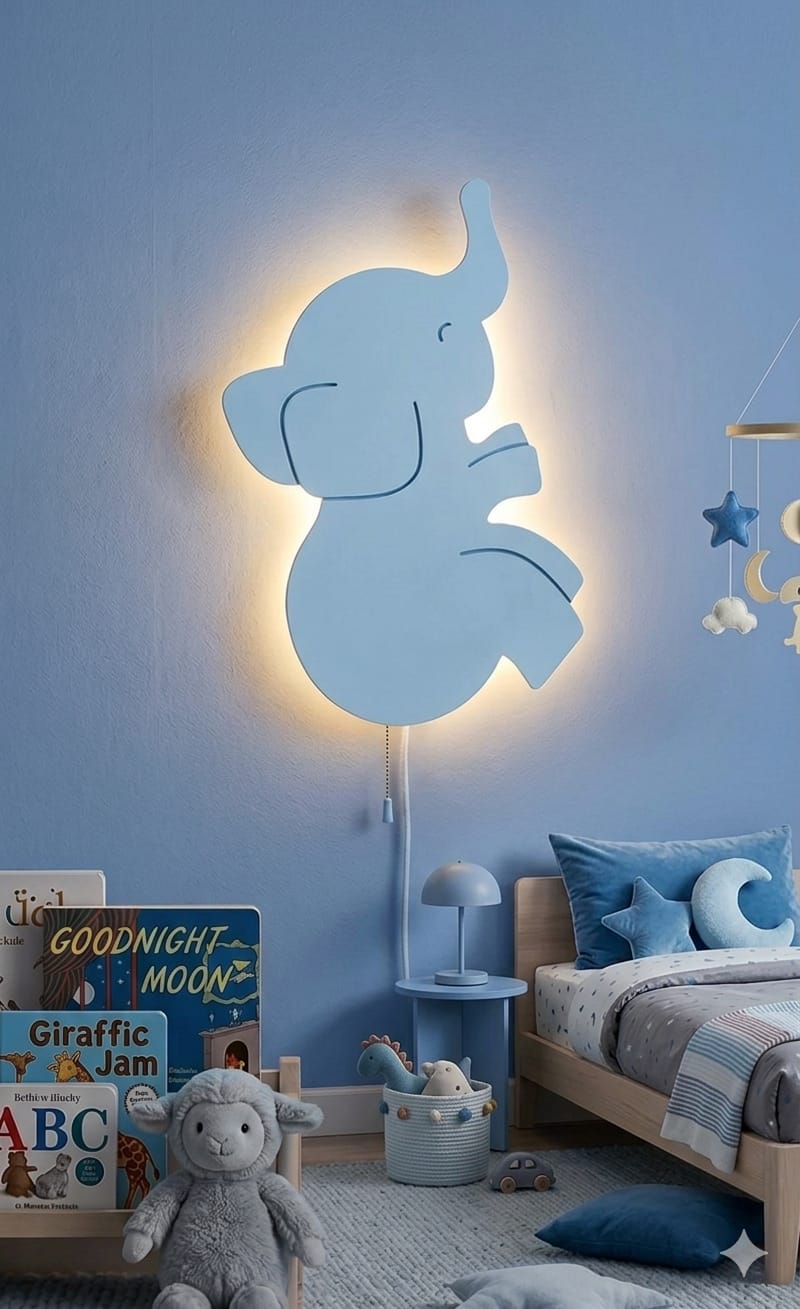 HandCrafted Elephant LED Night Lamp for Kids Room – Cute Wooden LED Light Lamp