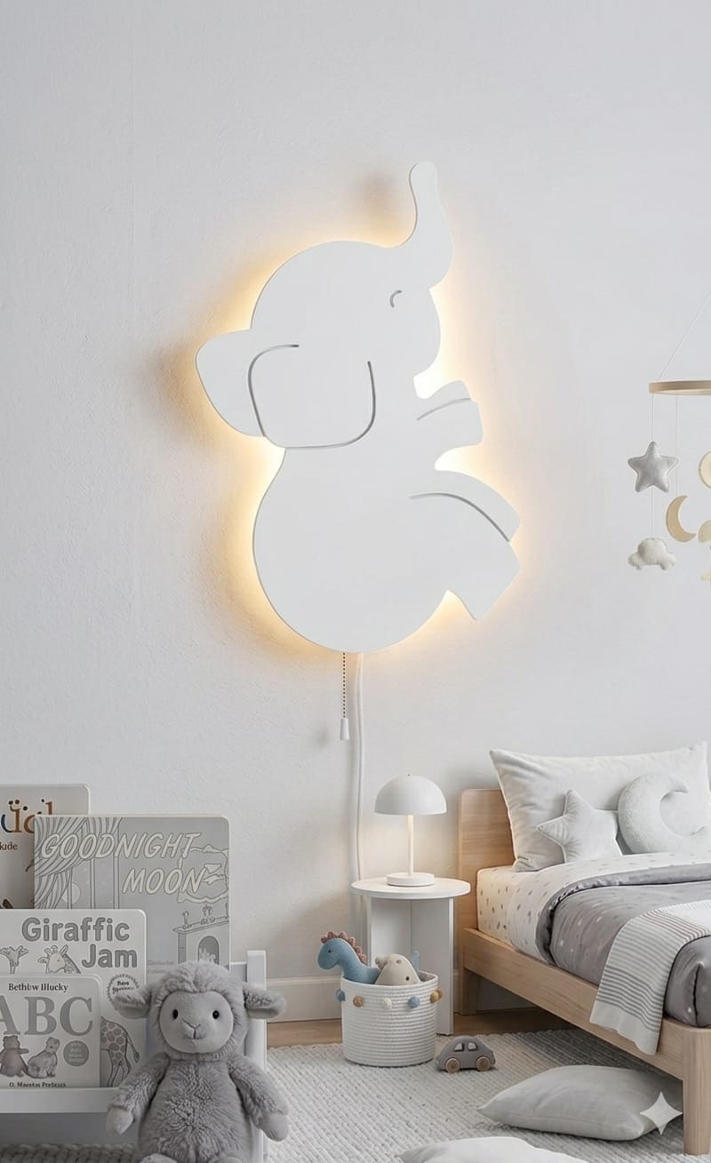 HandCrafted Elephant LED Night Lamp for Kids Room – Cute Wooden LED Light Lamp