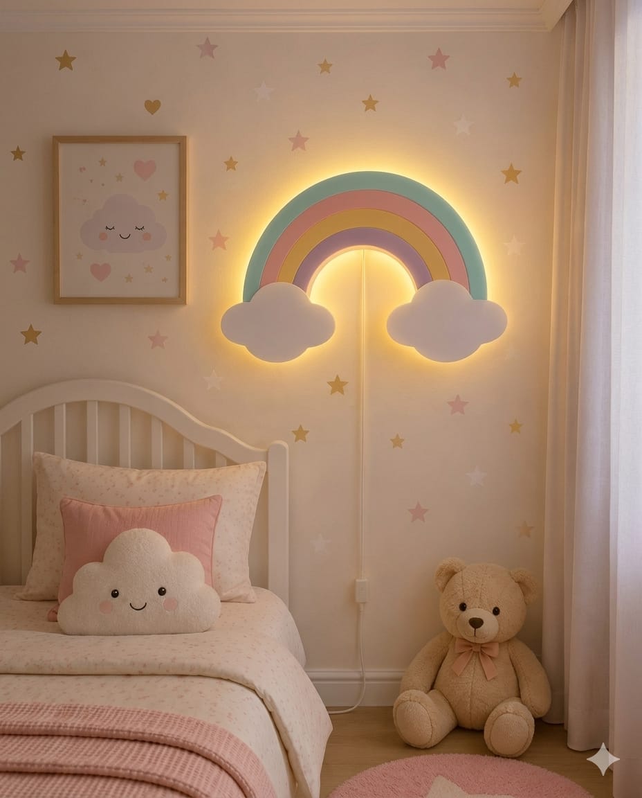HandCrafted Rainbow LED Wall Light – Cute Kids Room Night Lamp Décor