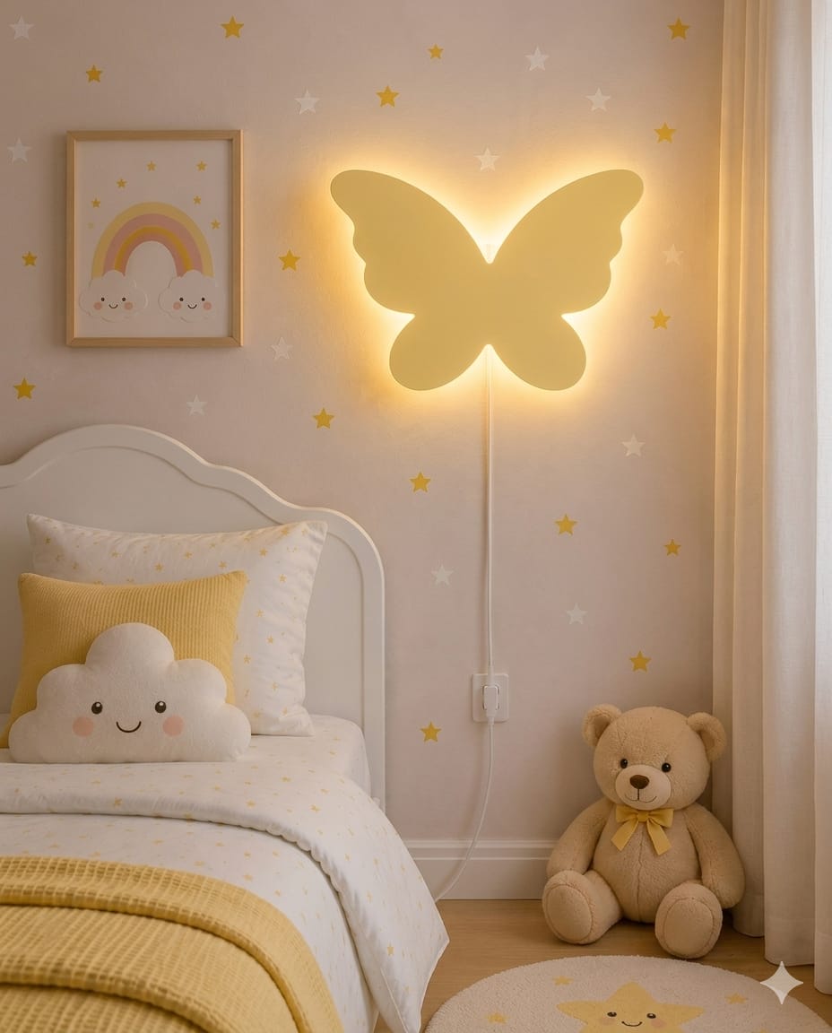HandCrafted Dinosaur LED Night Lamp for Kids Room – Cute Natural Wood Butterfly Light