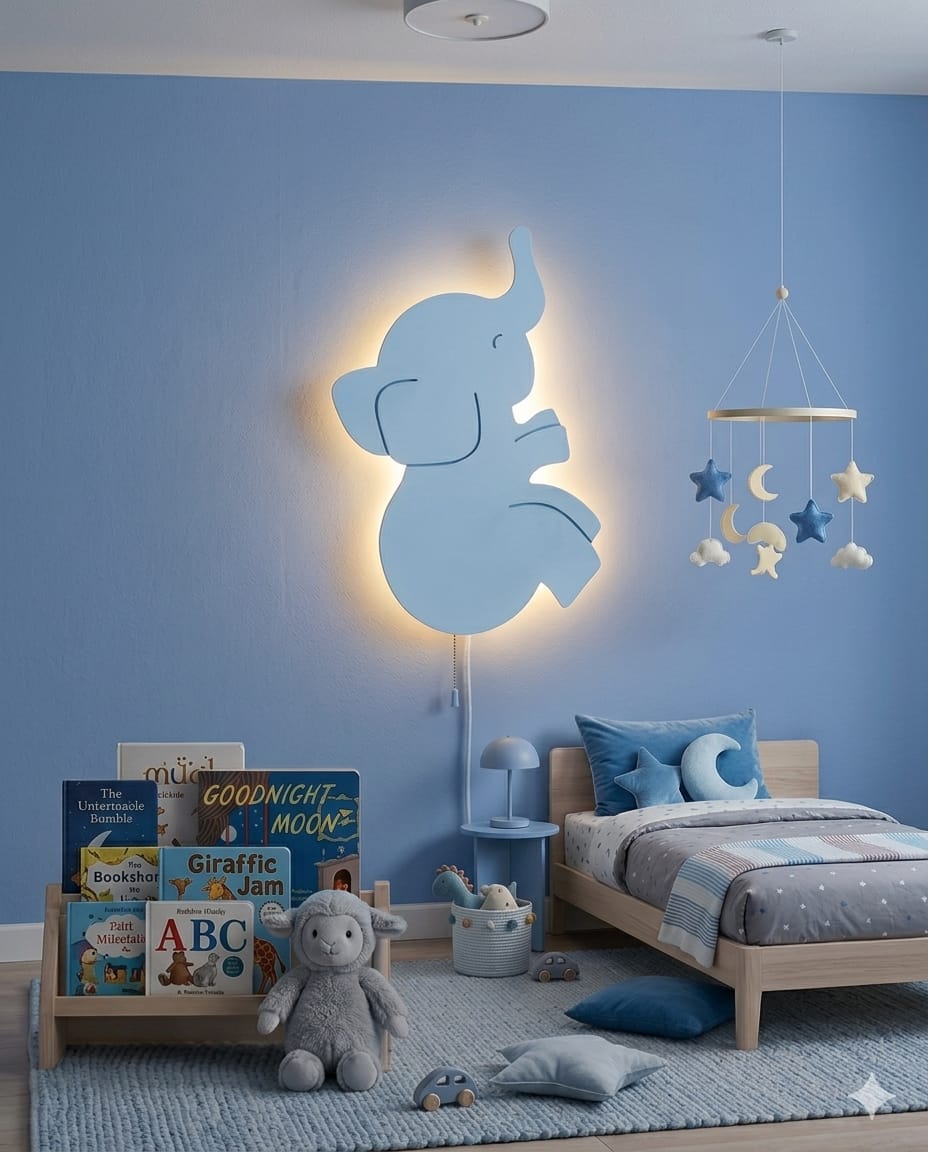 HandCrafted Elephant LED Night Lamp for Kids Room – Cute Wooden LED Light Lamp