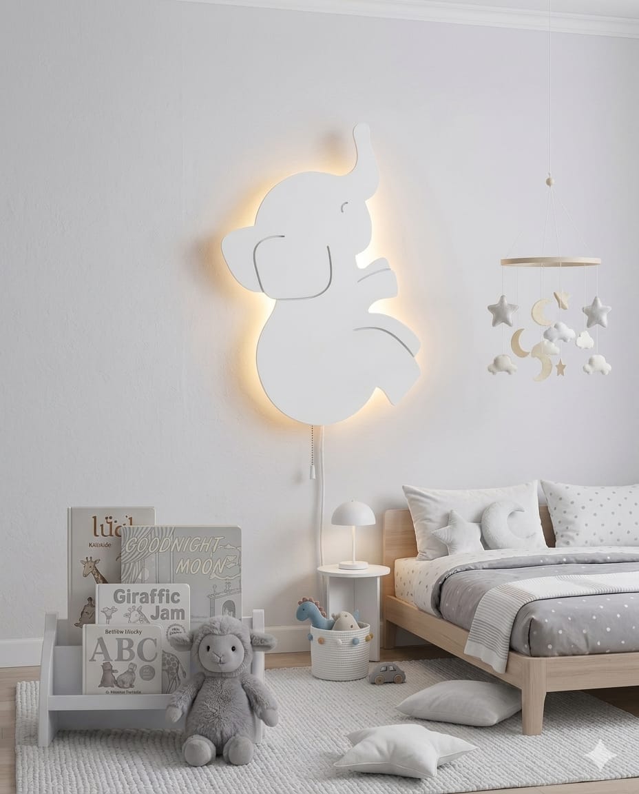 HandCrafted Elephant LED Night Lamp for Kids Room – Cute Wooden LED Light Lamp