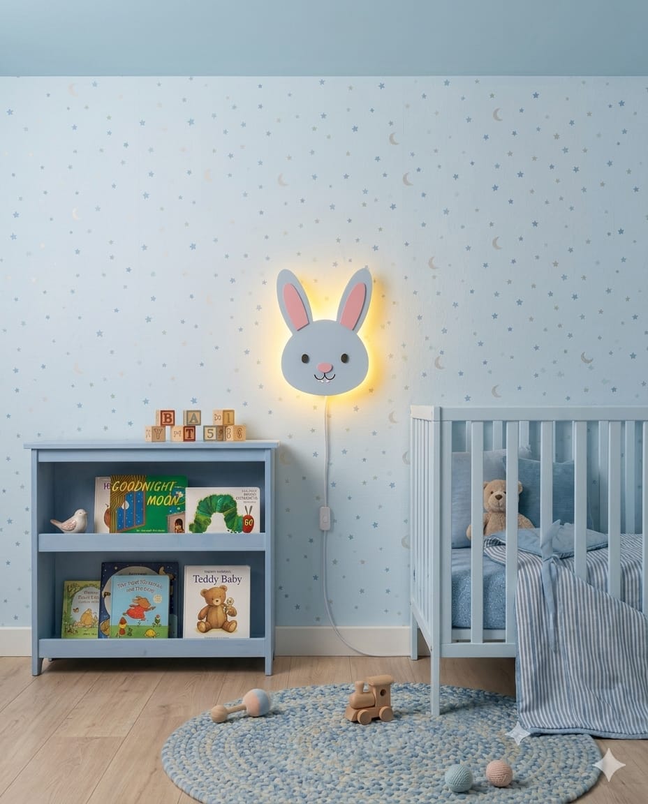 HandCrafted Cute Bunny LED Night Lamp for Kids Room – Cute Natural Wood Bunny Light Lamp