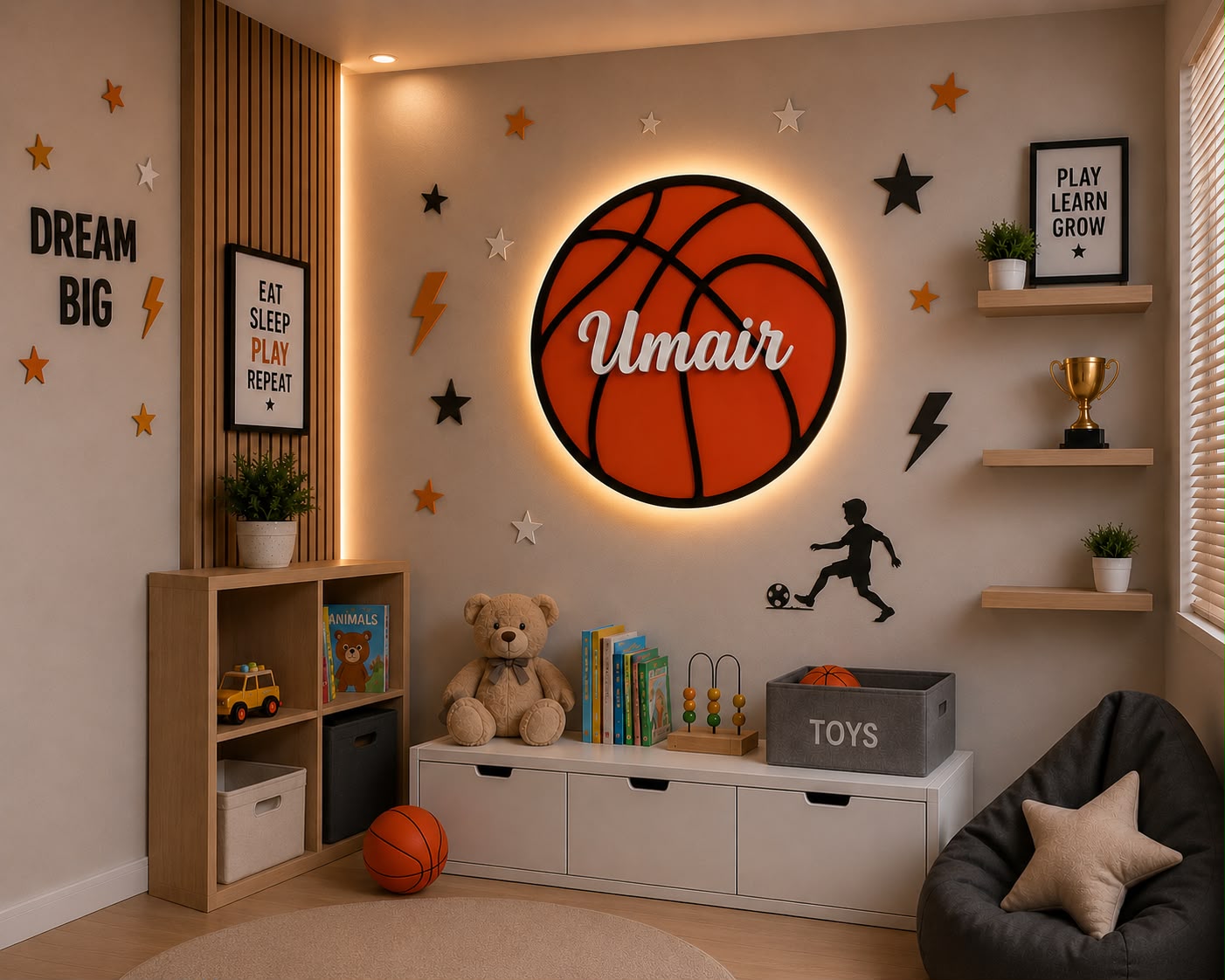 Custom Basketball Name LED Light for Boys Room