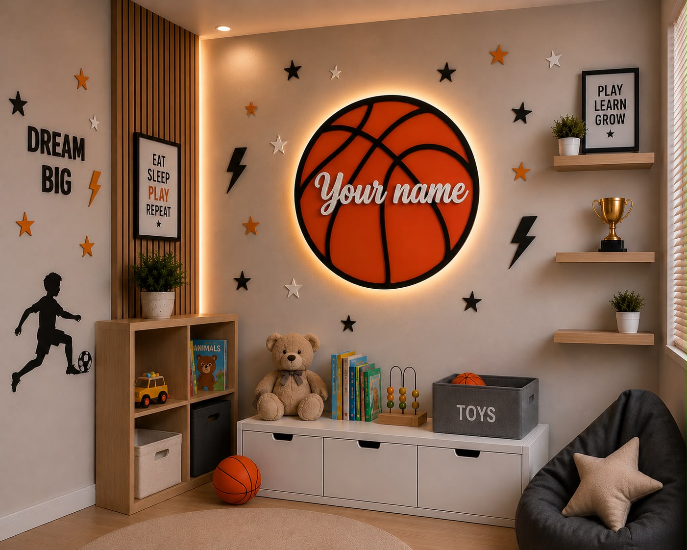 Custom Basketball Name LED Light for Boys Room
