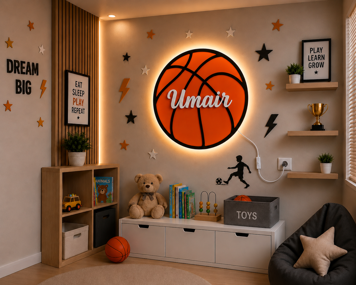 Custom Basketball Name LED Light for Boys Room