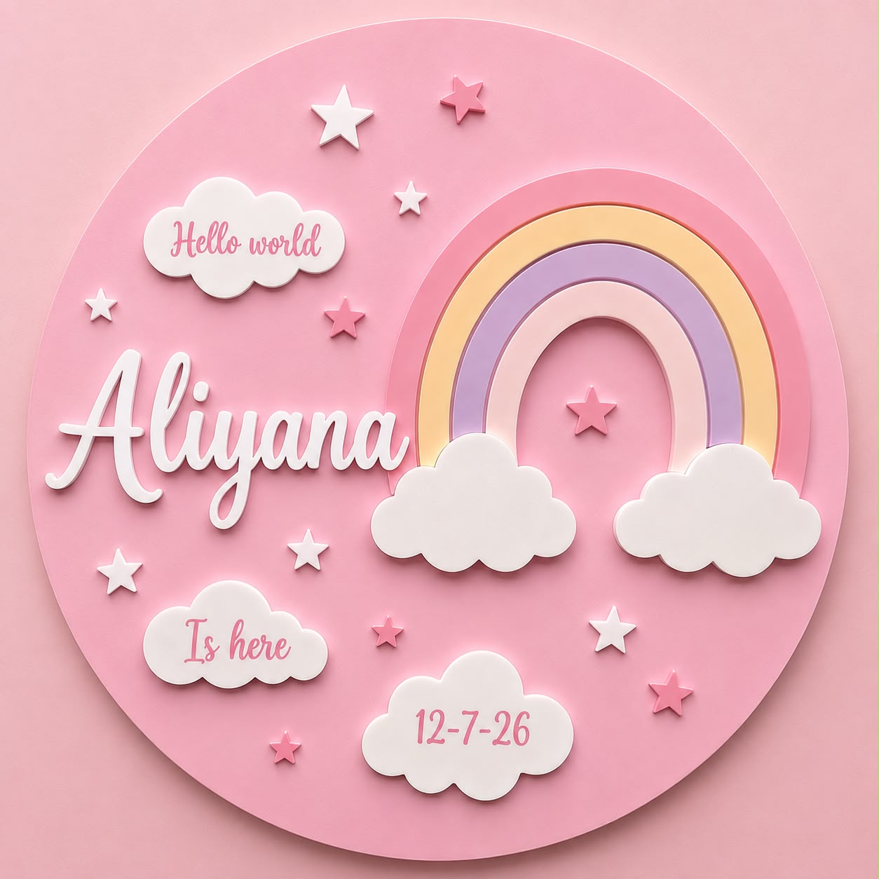 Personalised Baby Name Birth Plaque- Hellow World baby Keepsake