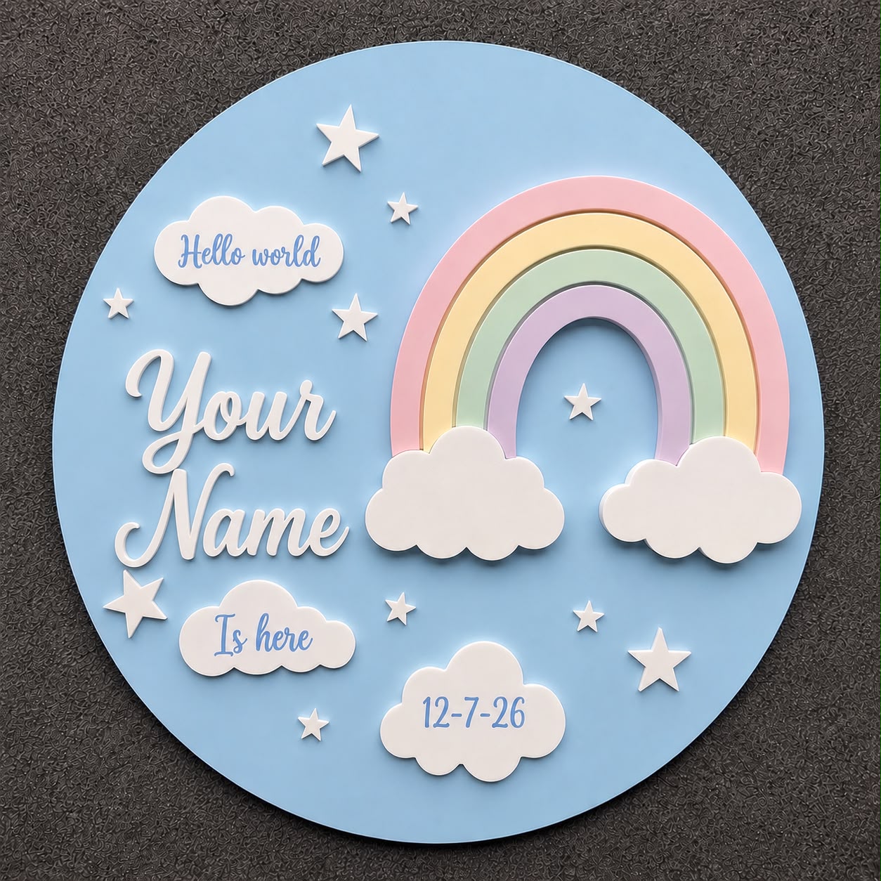Personalised Baby Name Birth Plaque- Hellow World baby Keepsake