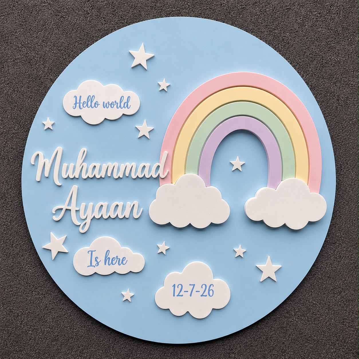 Personalised Baby Name Birth Plaque- Hellow World baby Keepsake