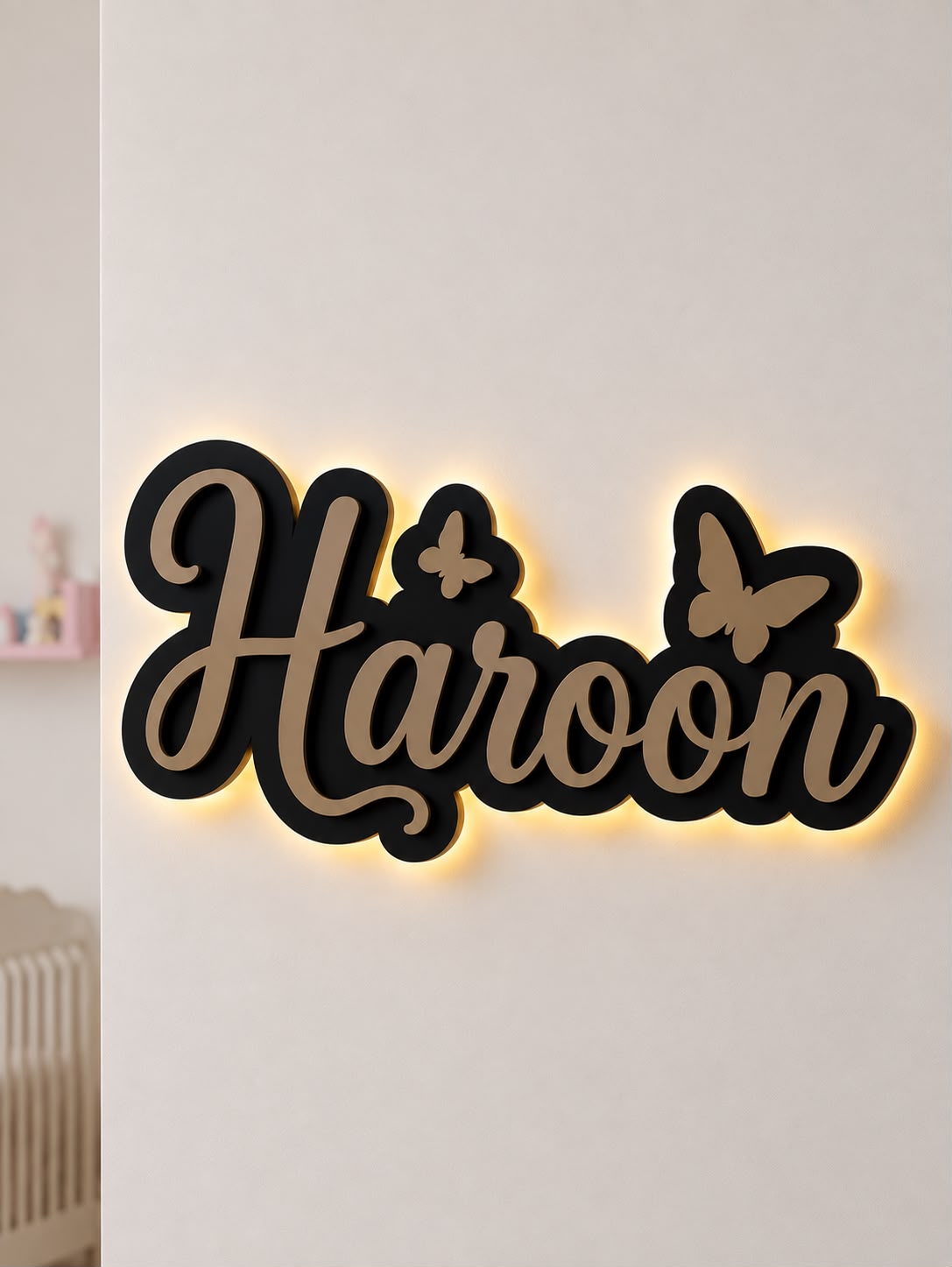 Personalized LED Name Sign for Kids Room – Custom Acrylic Name Wall Decor with Butterfly Design