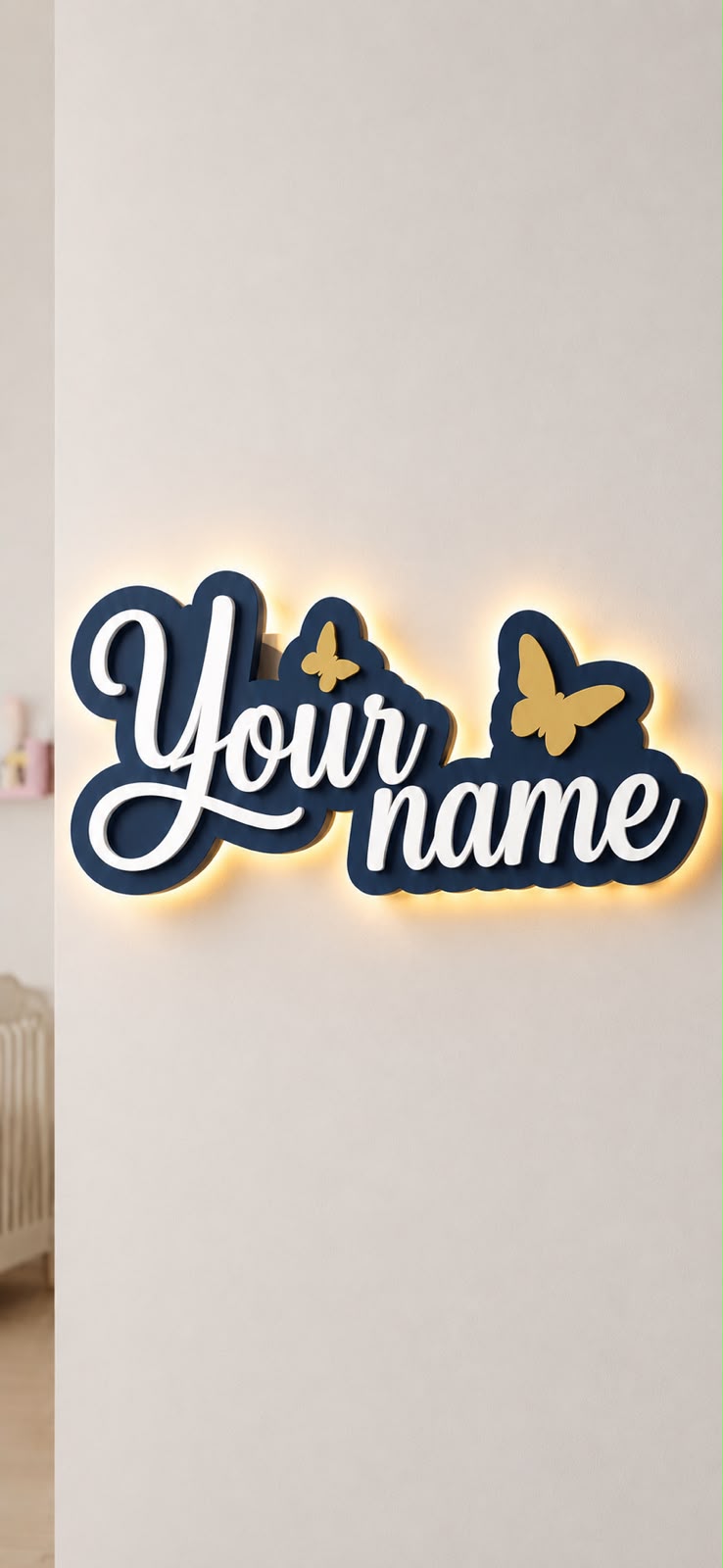 Personalized LED Name Sign for Kids Room – Custom Acrylic Name Wall Decor with Butterfly Design