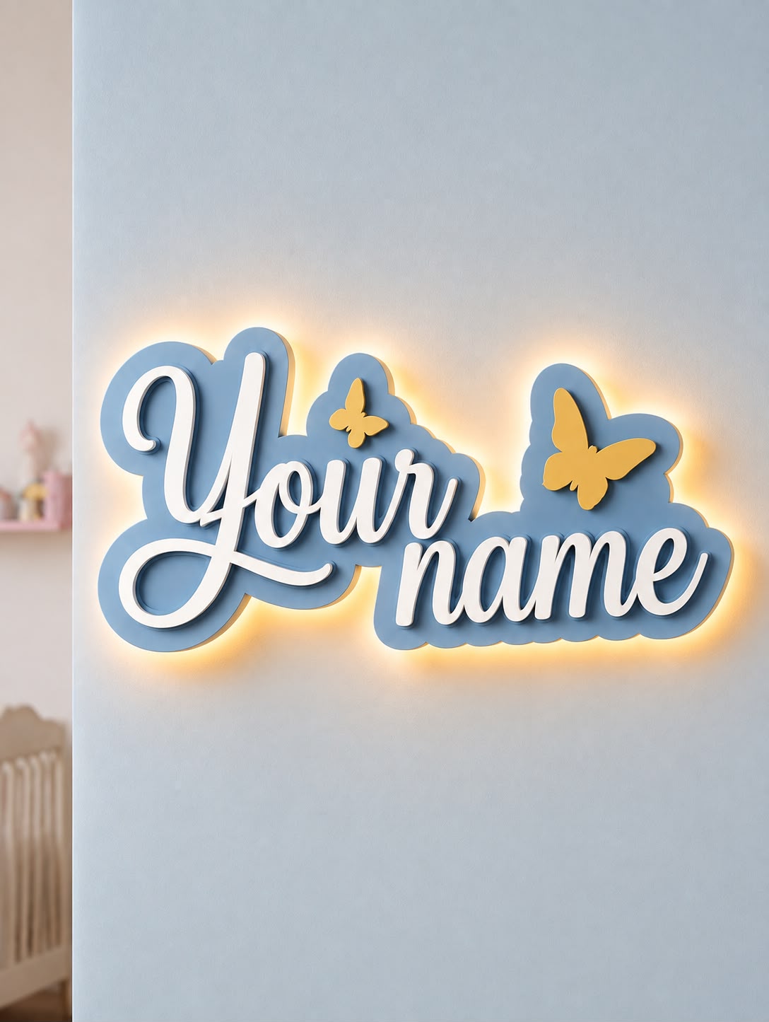 Personalized LED Name Sign for Kids Room – Custom Acrylic Name Wall Decor with Butterfly Design