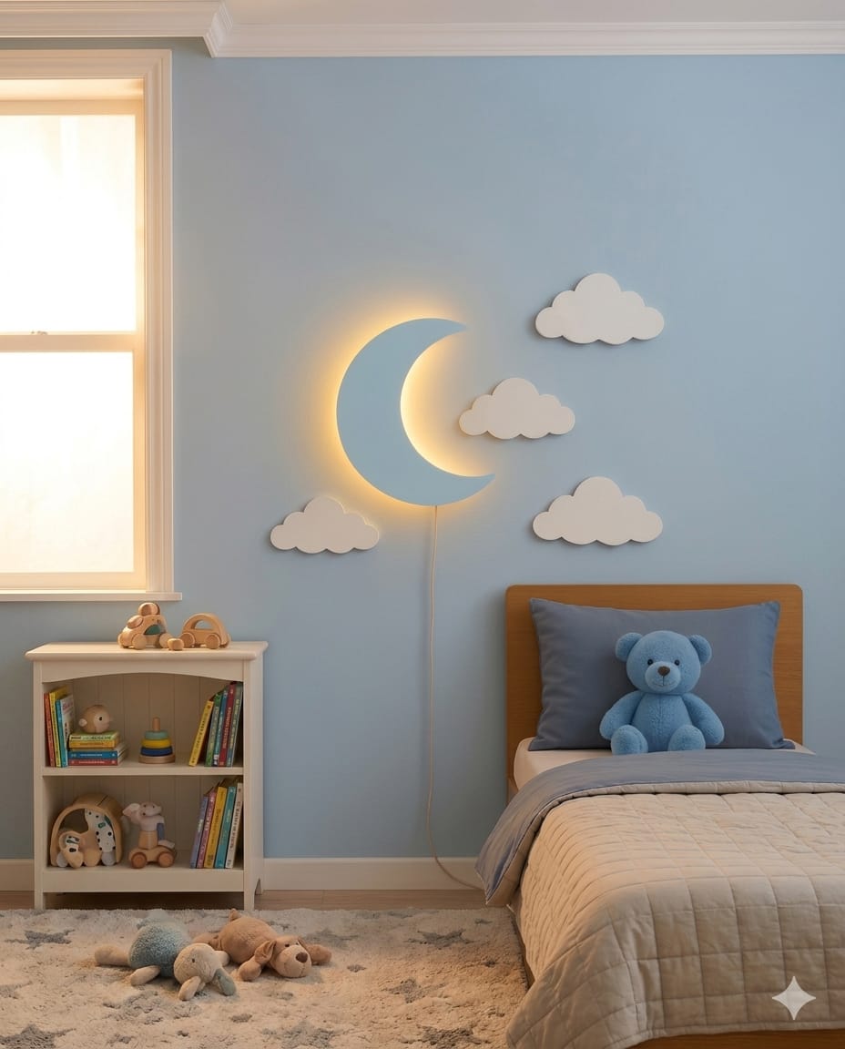 Handcrafted Wooden Moon Lamp – Cozy Warm LED Night Light for Kids
