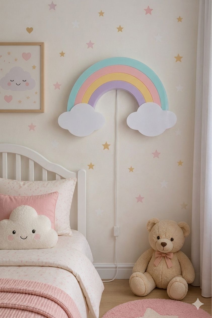 HandCrafted Rainbow LED Wall Light – Cute Kids Room Night Lamp Décor